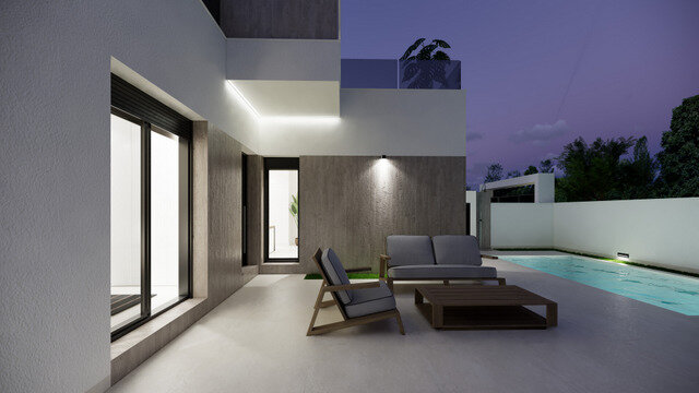 Carla Villas Park — villa illuminated at dusk