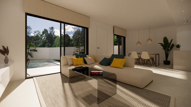 Carla Villas Park — living area with view to the pool