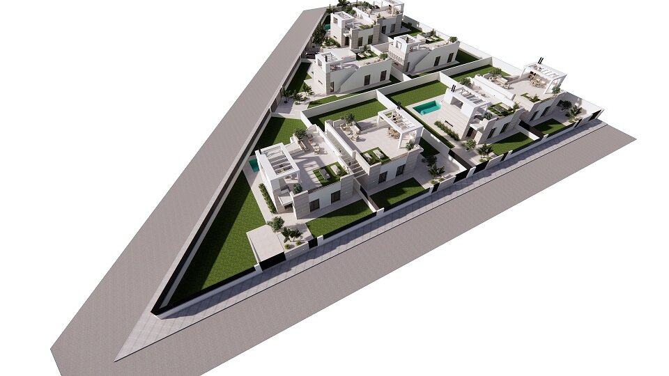 Carla Villas Torrevieja — aerial view of the eight-plot development