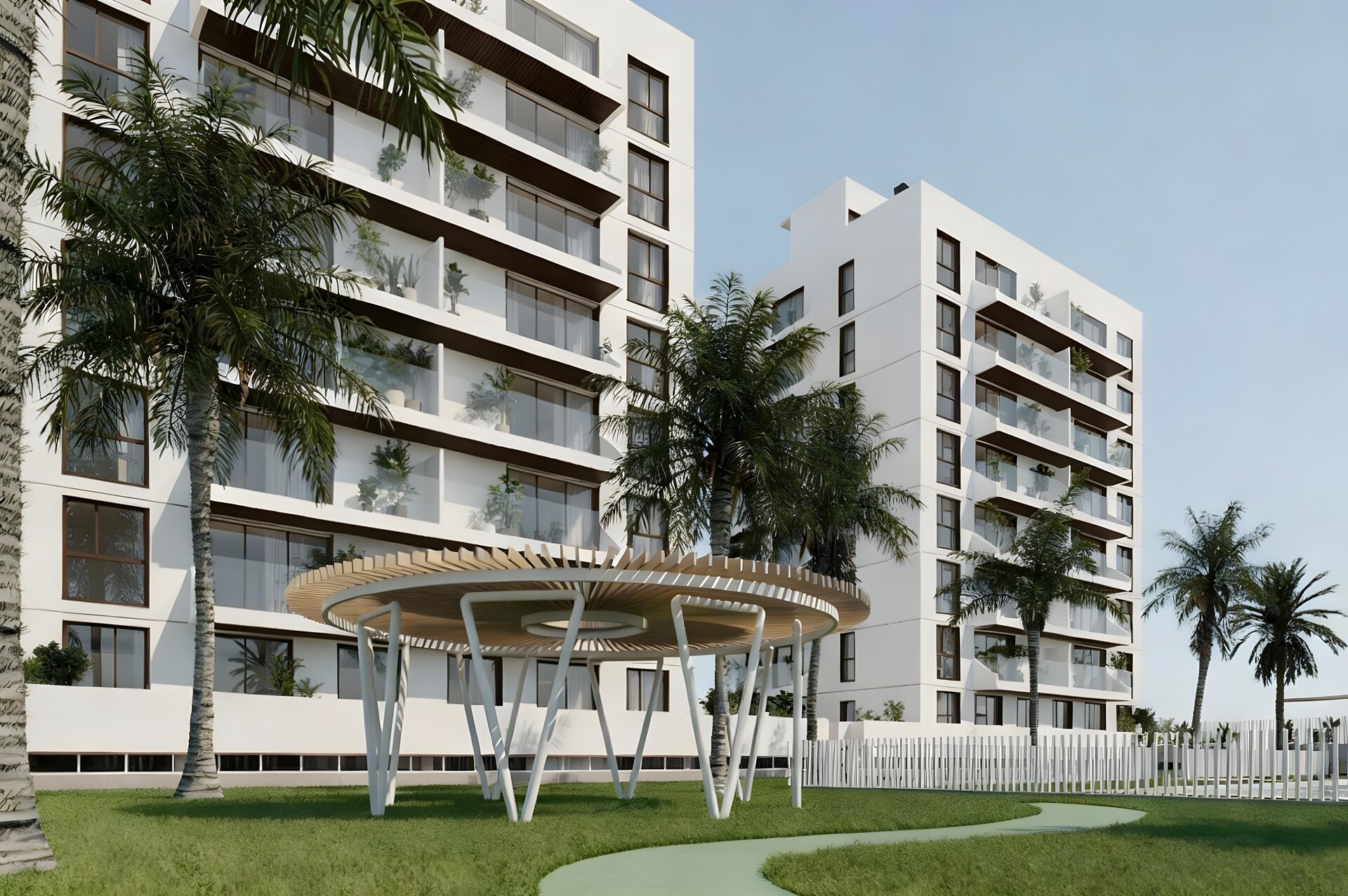 Dunara Resort — daytime facade render of the two-building development in Guardamar