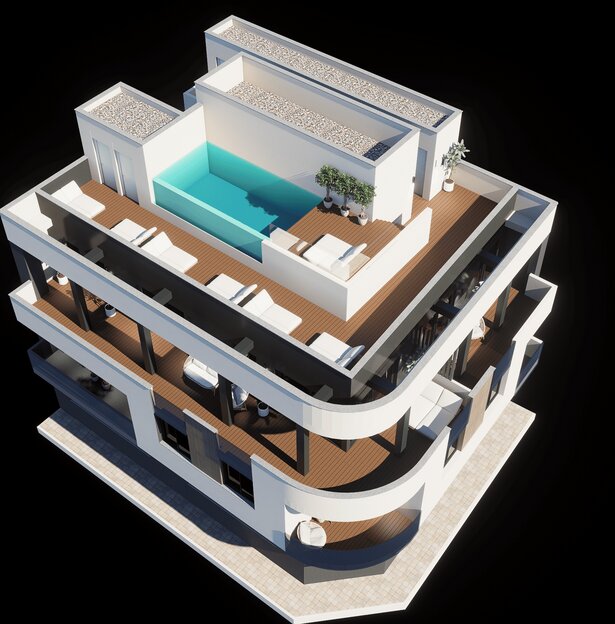 Edificio Soprano — rooftop pool and façade render
