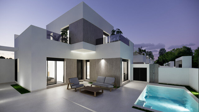 Carla Villas Park — daytime render of a detached white villa with private pool