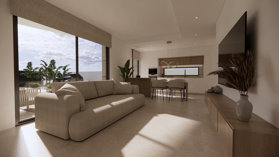 Carla Villas Torrevieja — living room with view to the garden