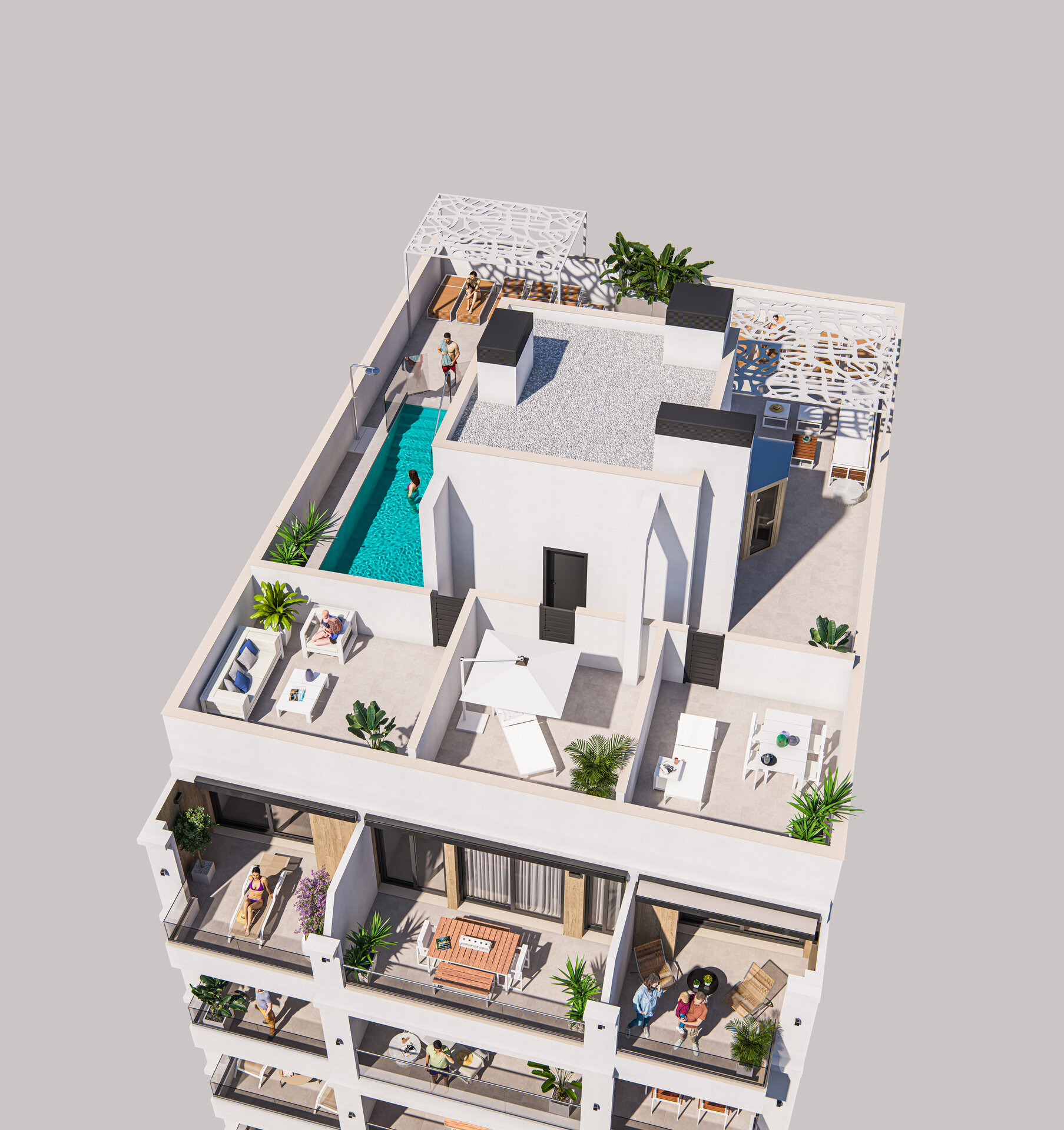 Edificio Altea VI — communal rooftop solarium with pool