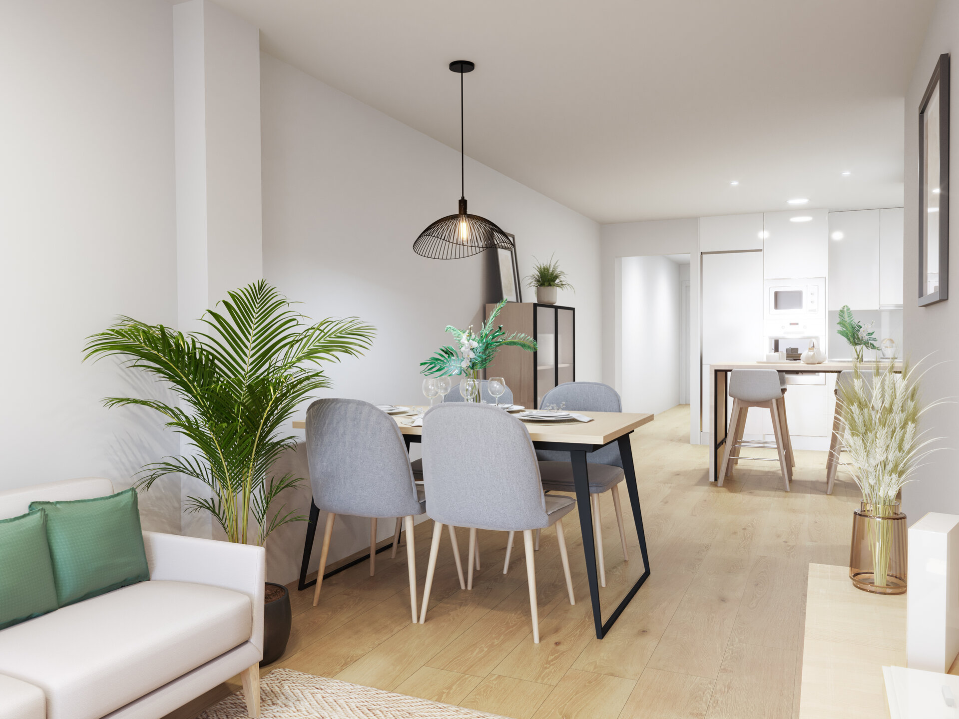 Edificio Altea VI — open-plan living and dining render