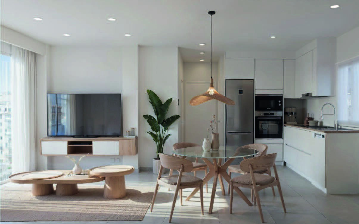 Edificio Antonella — open-plan living, dining and kitchen render