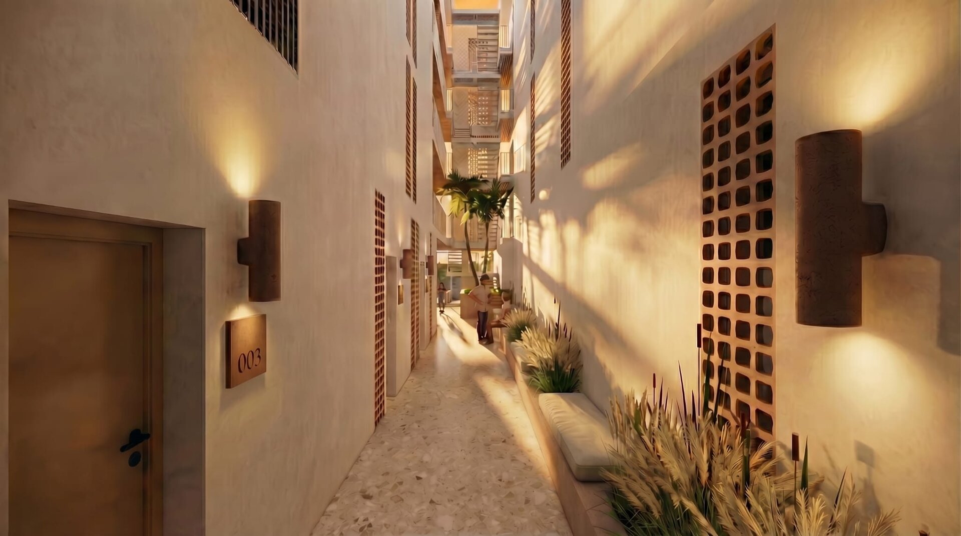 Karibe Heritage Suites — interior courtyard detail render