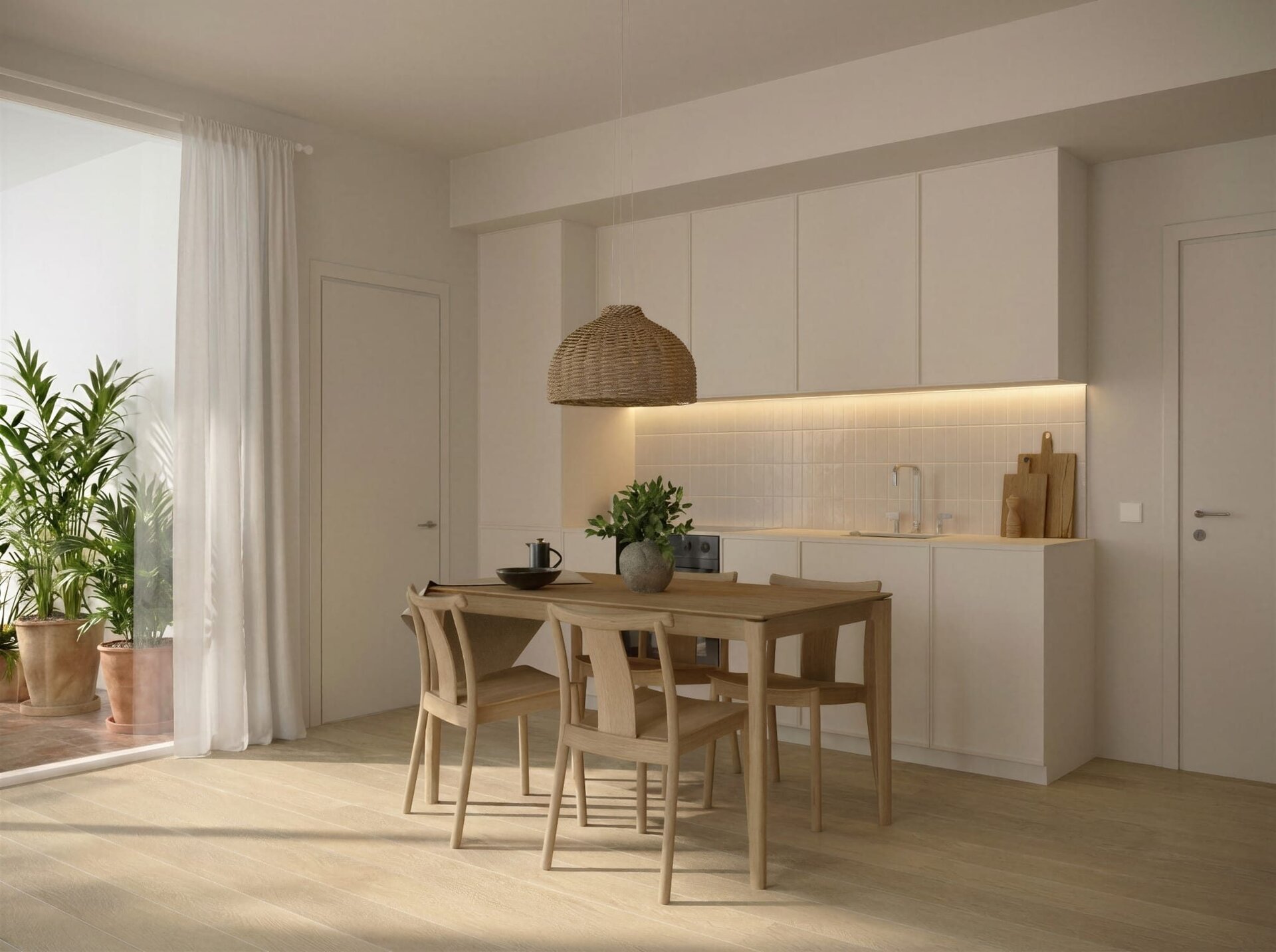 Karibe Heritage Suites — open-plan kitchen and dining render