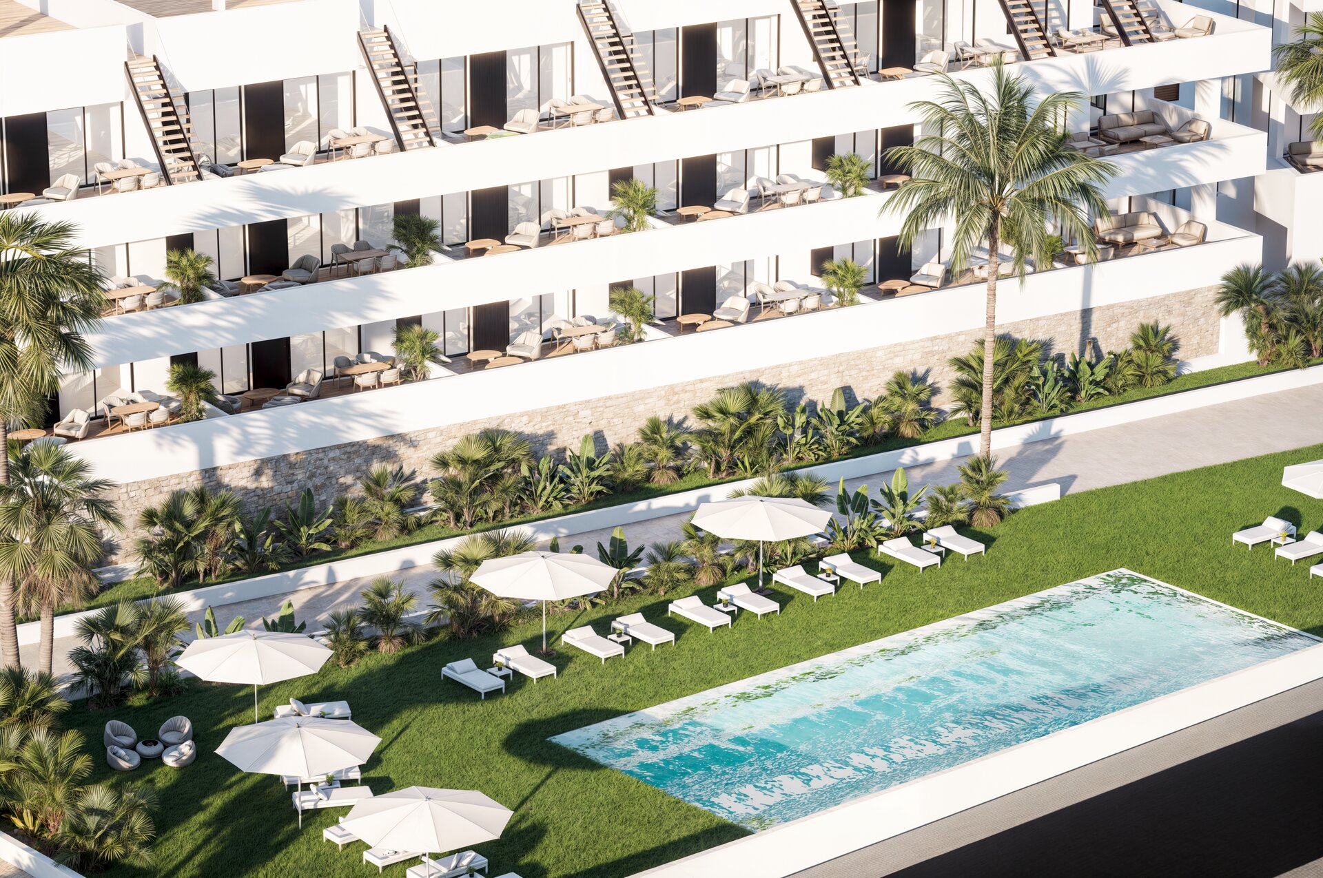 Daytime pool and terrace overview