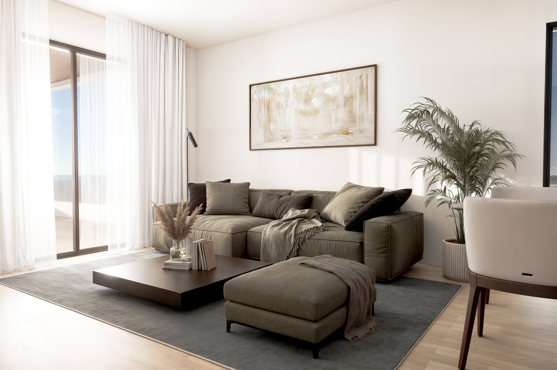 Interior — bright living room with sea views