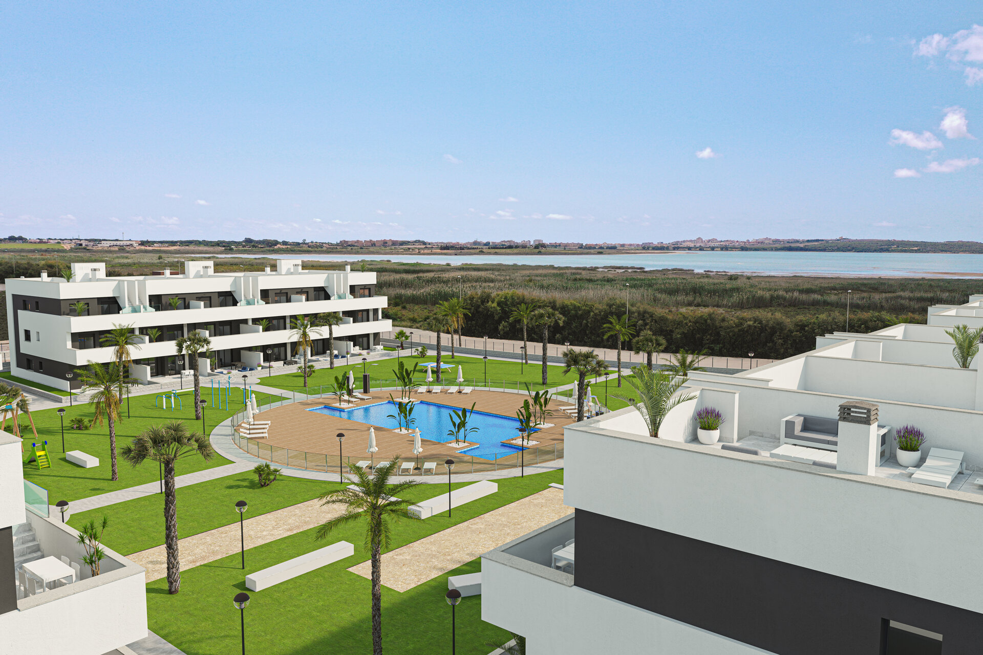 Oasis Laguna 3 — communal walkway and gardens