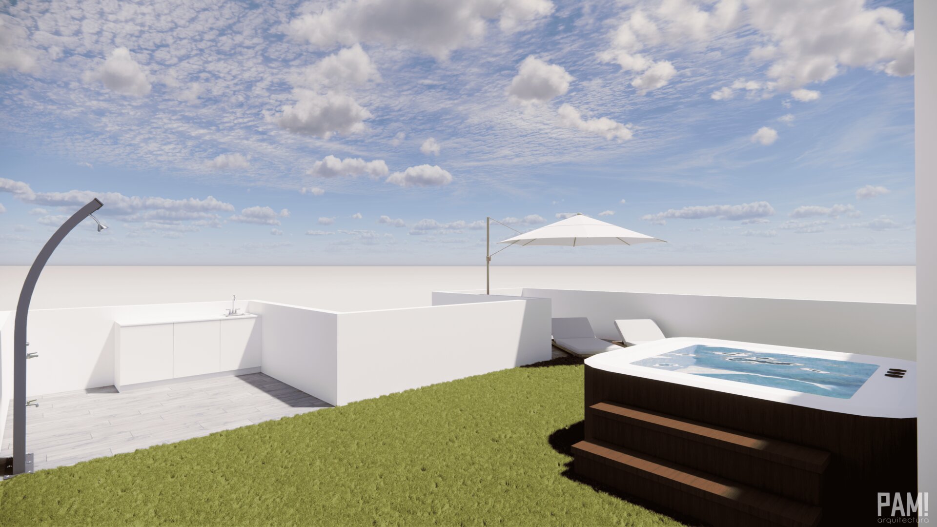 Sakura Beach — rooftop solarium with BBQ and pergola