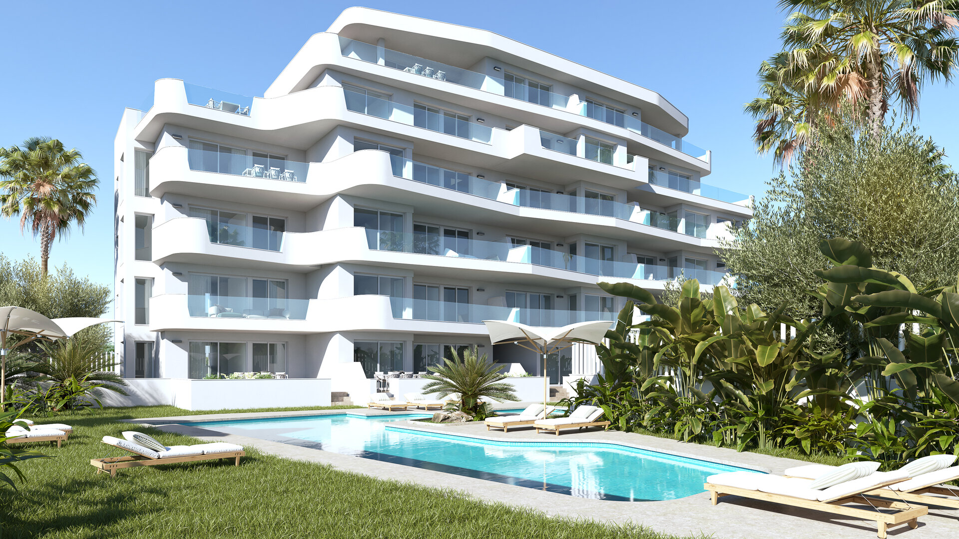 Vivalife Beach — exterior render with pool and gardens