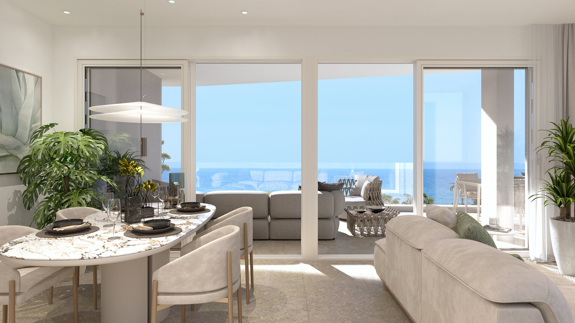 Vivalife Beach — living and dining area with sea view render