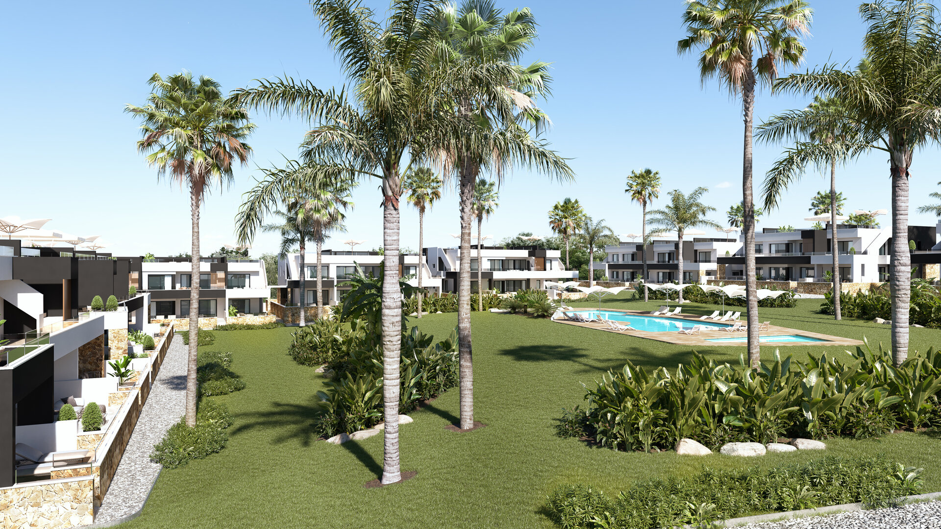 Lo Marabú Bungalows — bungalows around the community pool, Ciudad Quesada