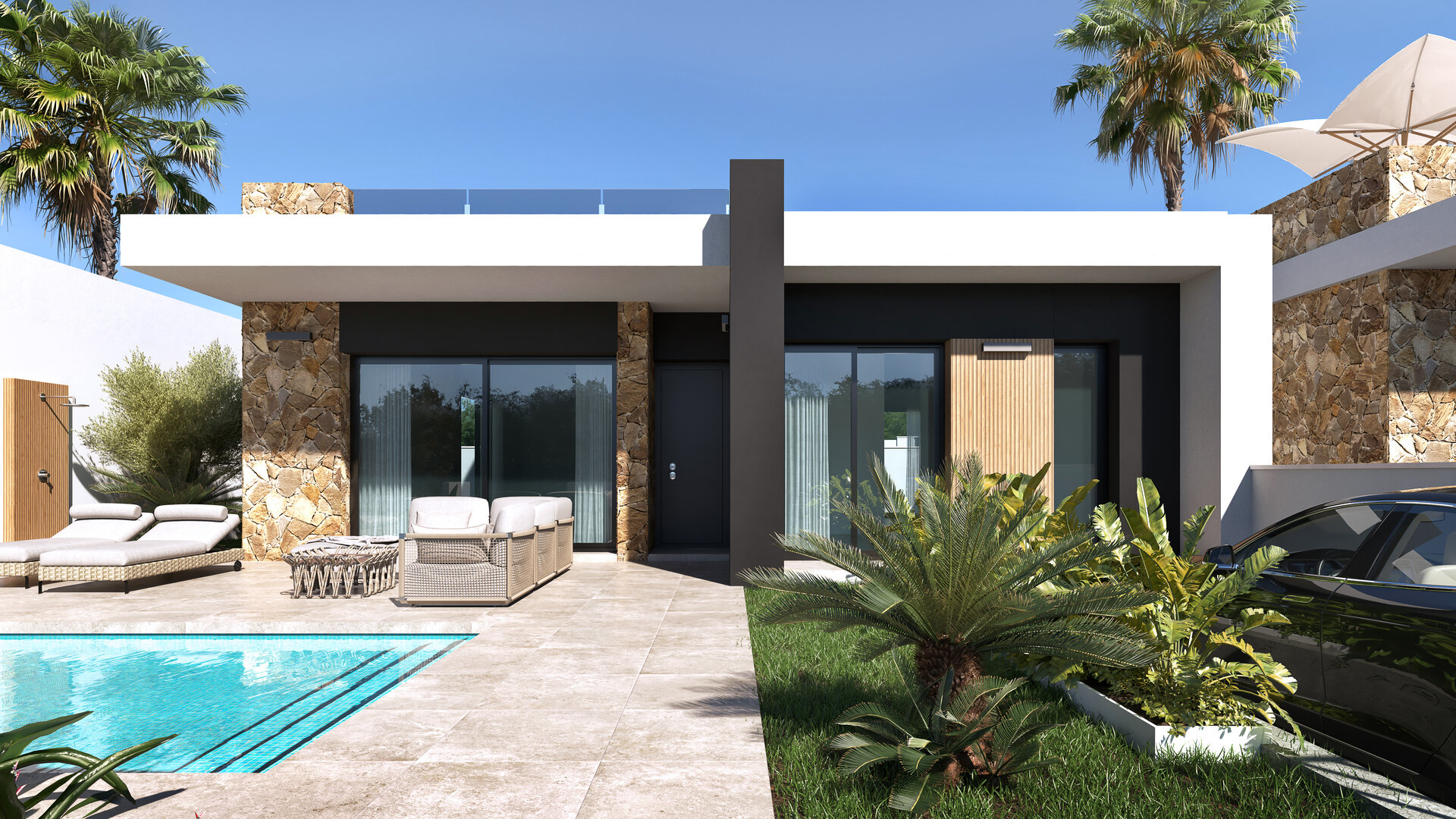 Lo Marabú Villas — villa and pool at dusk