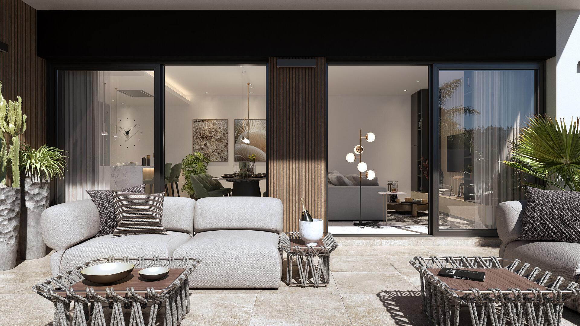 Lo Marabú Villas — living room with stone feature