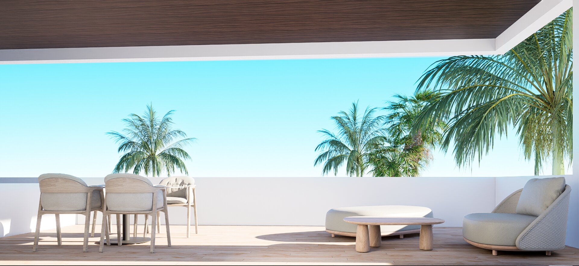 Private terrace with sea and palm views