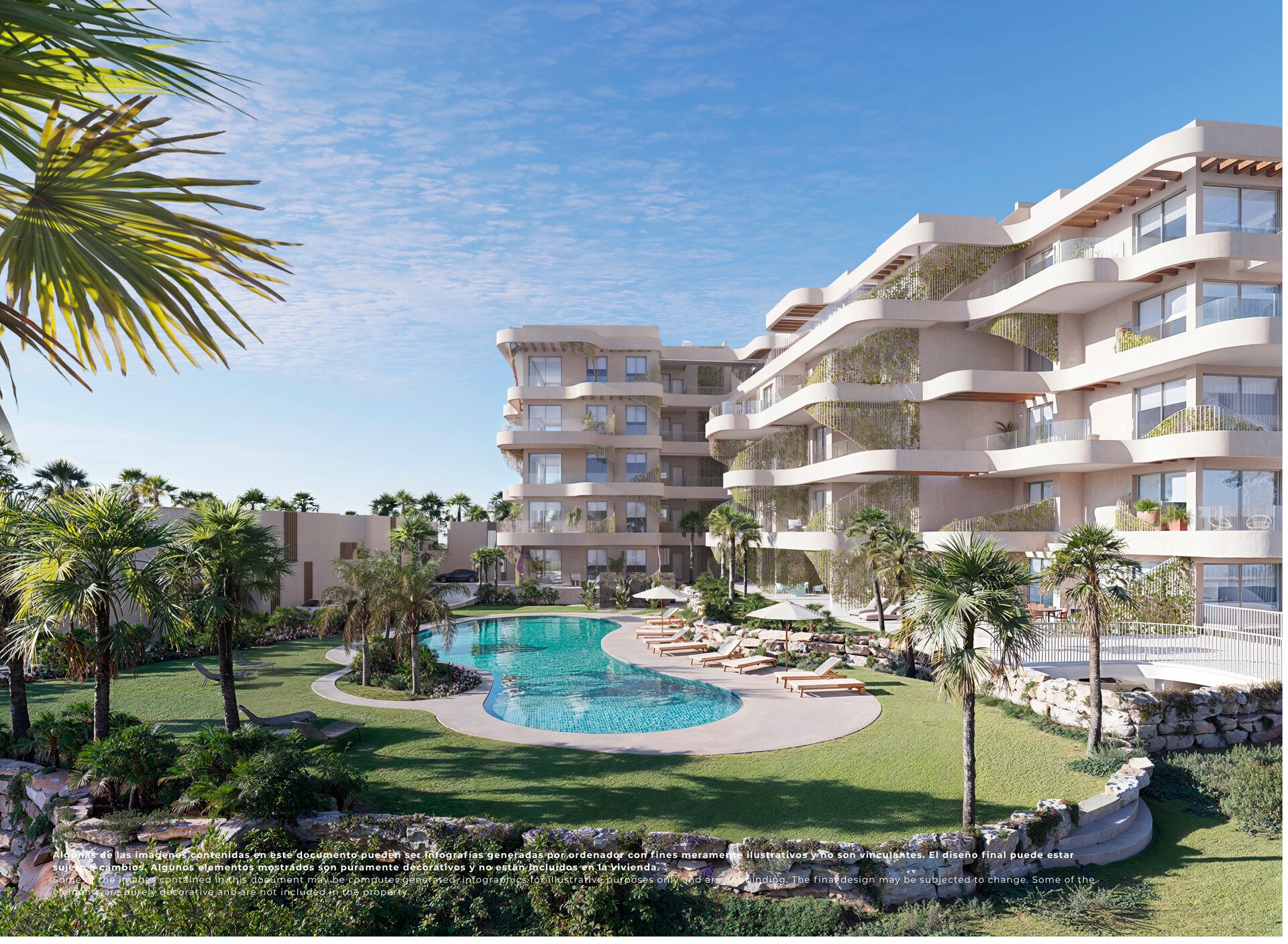 Palmwave — the buildings, communal pool and gardens