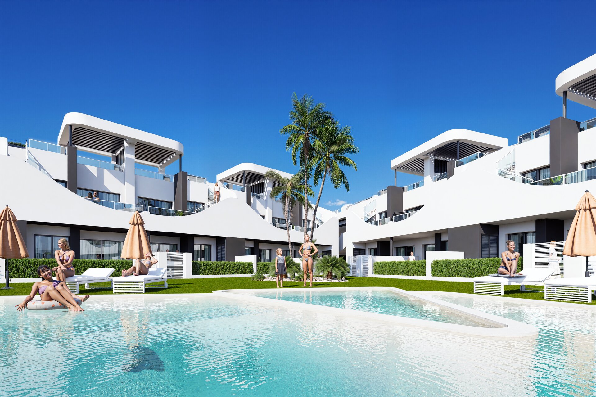 Residencial Saito — communal pool and bungalow apartments, San Fulgencio
