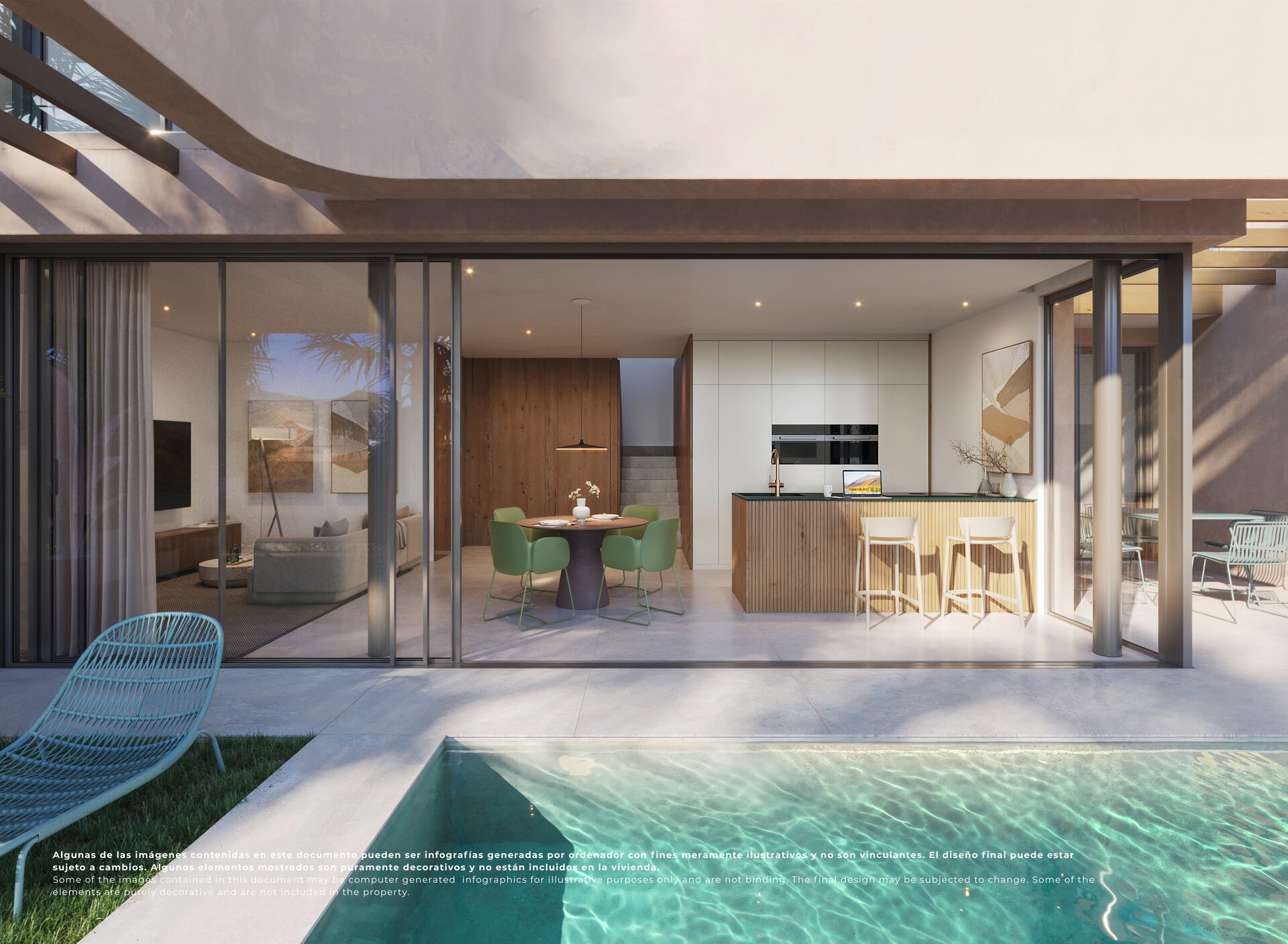 Six Nature Villas — living space opening onto the pool terrace