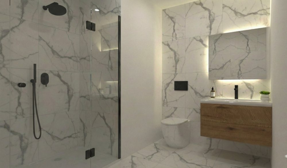 Marble and glass — bathroom render