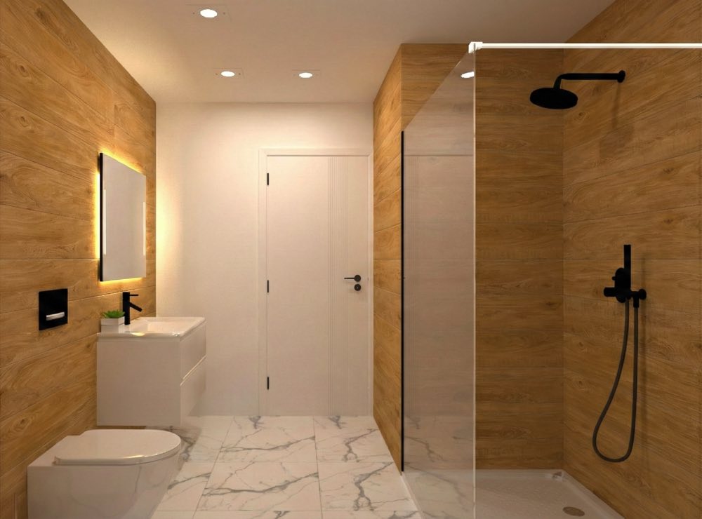 Wood finish — bathroom render
