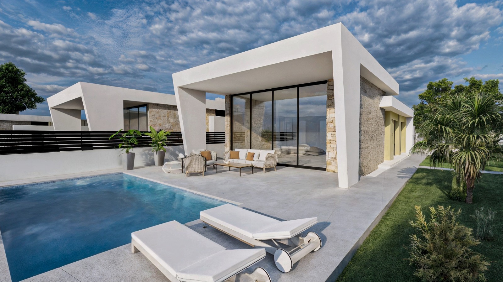 Villa 8 — evening pool render