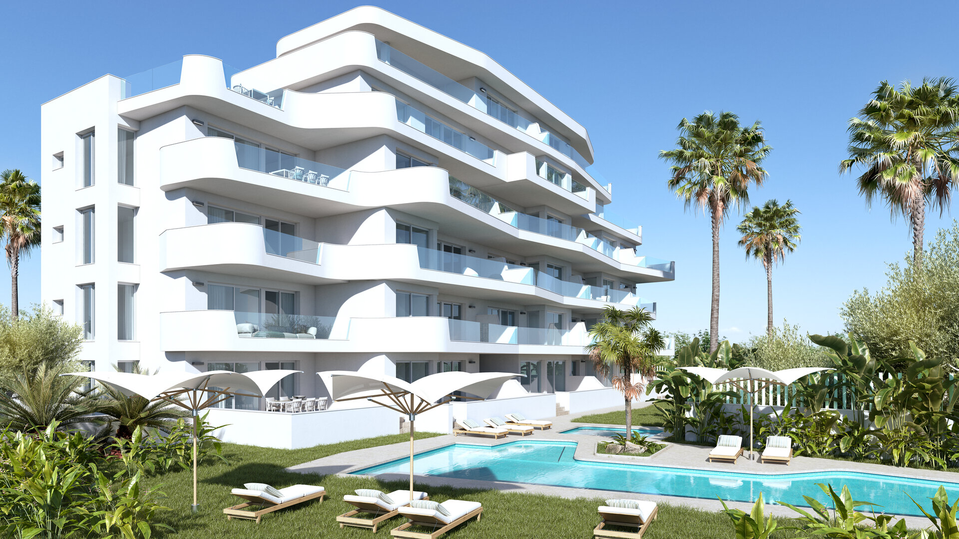 Vivalife Beach — building and pool render, Mil Palmeras